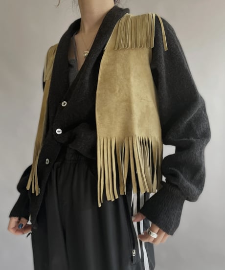 【USED】 Leather Fringe Vest Beige / 230121-011