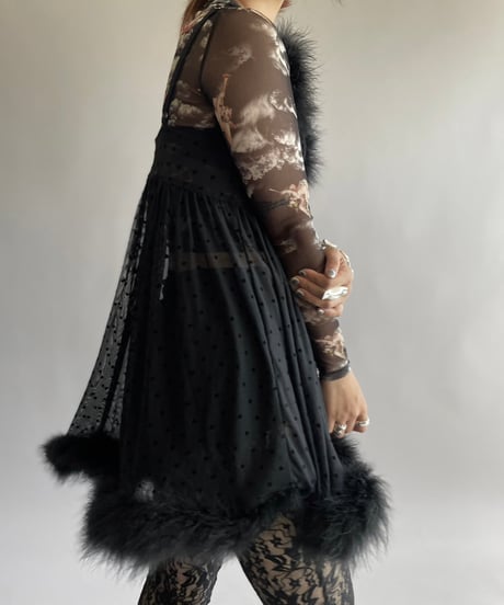 【USED】 Dot Patterned Fur Sheer Camisole Top /241006-016