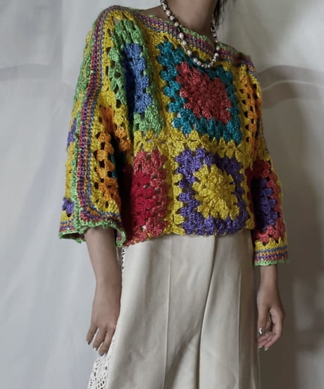 【RE;CIRCLE】 RE Granny Knit S/S Top②/210917-016