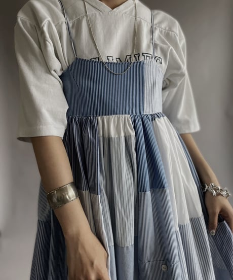 【RE;CIRCLE】 RE Patchwork Strip Shirt One-Piece / 230608-019