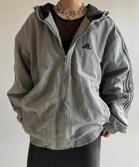 【USED】 90s adidas Lining Quilting Hooded Jacket /241228-011