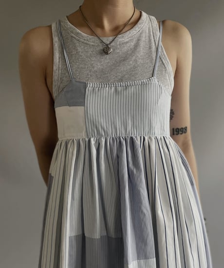 【RE;CIRCLE】 RE Patchwork Strip Shirt One-Piece / 230713-003