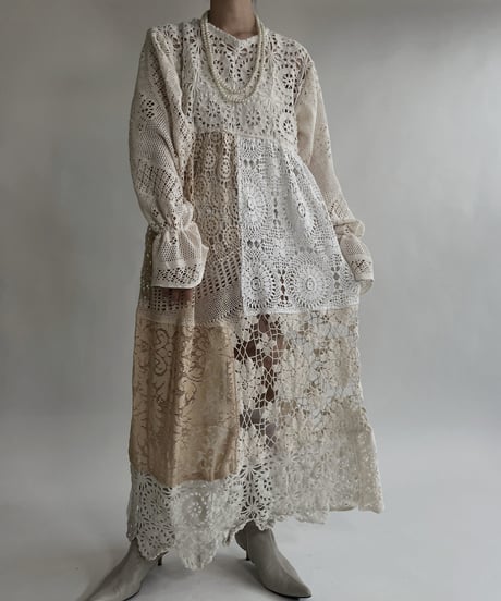 【RE;CIRCLE】 RE Crochet Lace Patchwork One-piece / 220526-010