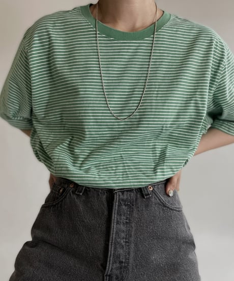 【USED】 LANDS’ END Short Sleeve  Striped T-shirt / 220521-011