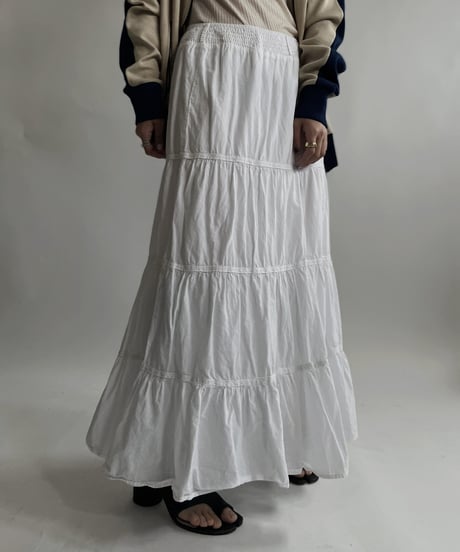 【USED】 White Cotton Long Skirt / 220423-043