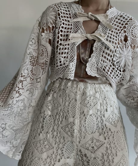 【RE;CIRCLE】 RE Crochet Lace Flare Sleeves Bolero / 220526-043