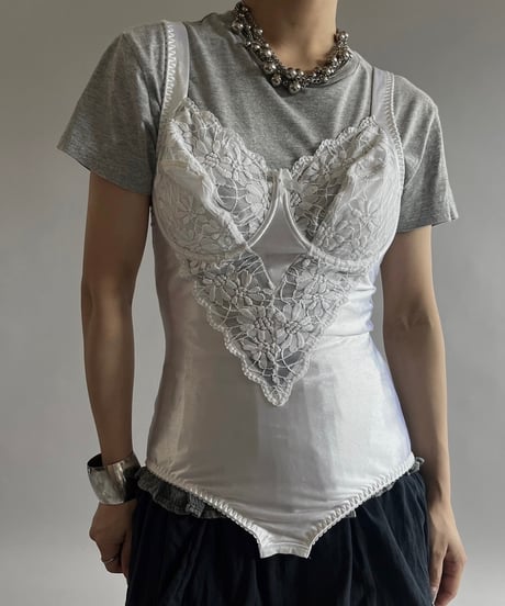 【USED】 Lace Patterned Camisole Leotard Top /240928-025