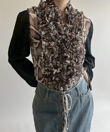 【USED】 Leopard Pattern L/S Sheer Top  / 250526-008