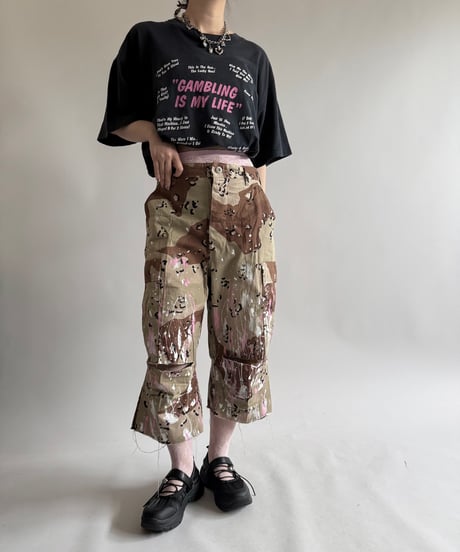 【USED】 Military Camouflage Painted Cut off Shorts  / 250614-009
