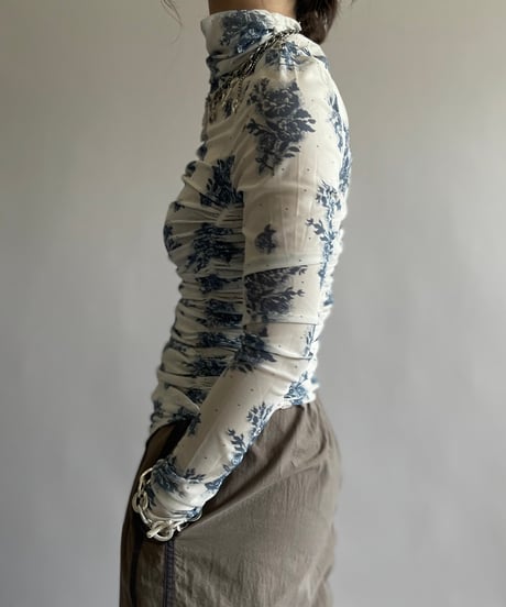 【USED】 Flower Patterned Sheer Leotard Top /240914-007