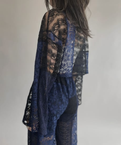 【RE;CIRCLE】 RE Lace Blue&Black Patchwork Top / 220728-031