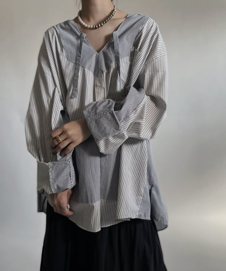 【RE;CIRCLE】 RE Stripe Shirt Mexican Hoodie / 220423-031