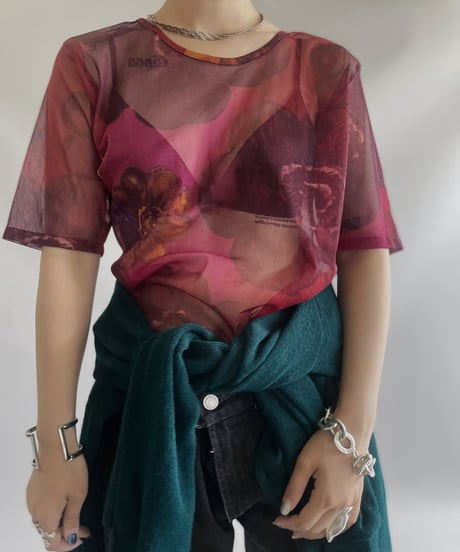 【USED】S/S Flower Patterned Sheer Top/ 230909-019
