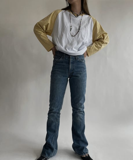 【USED】 Raglan T-shirt Yellow-white / 220618-003
