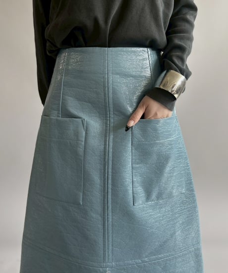 【USED】 Fake Leather Long Slit Skirt /260418-024
