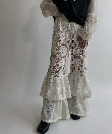 【RE;CIRCLE】 RE Crochet Lace Tiered Pants / 220427-044