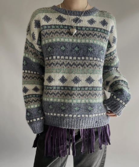 【USED】 L.L. Bean Nordic Patterned Mohair knit Top / 231209-016