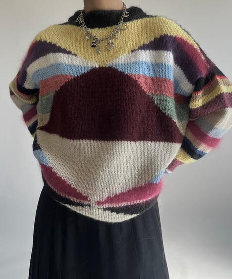 【USED】 Crazy Pattern Knit Top /250201-009