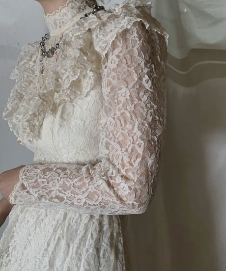 【USED】  USA Flower Patterned Lace Dress③/210429-035