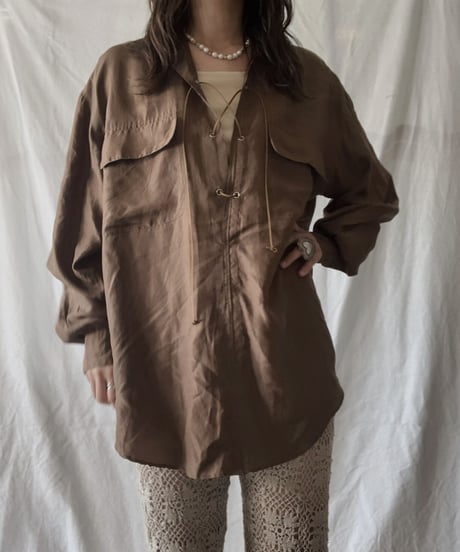 【RE;CIRCLE】 RE Lace Up Silk Pullover Shirt②/210611-014