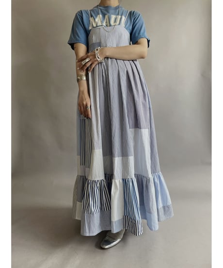 【RE;CIRCLE】 RE Patchwork Strip Shirt One-Piece / 230608-017