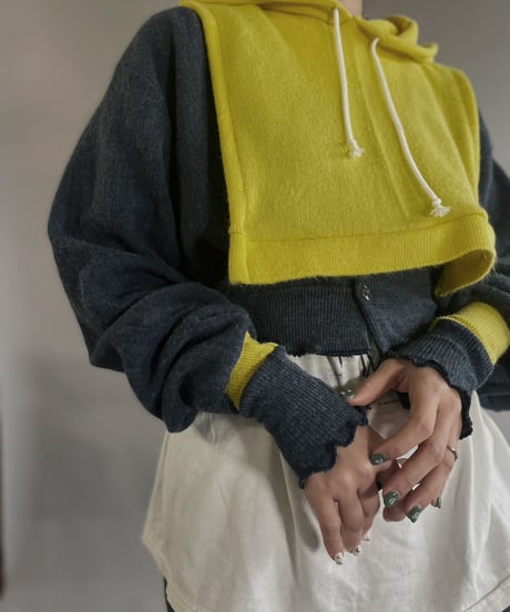 【RE;CIRCLE】 RE Acrylic Knit Cardigan + Hoodie Blue × Yellow / 230220-007