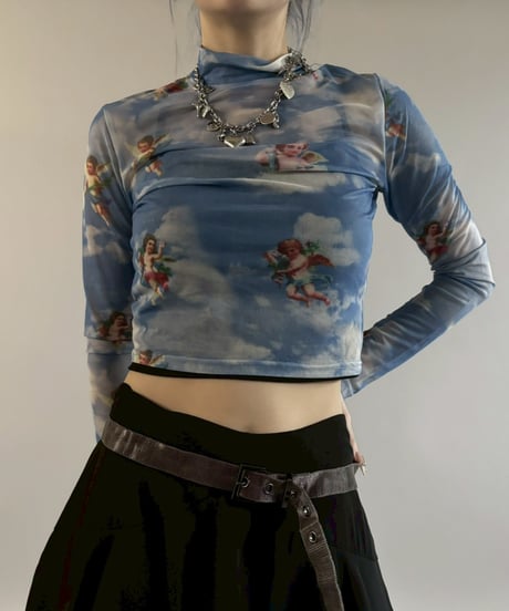【USED】 Angel Pattern Sheer Top / 260307-023