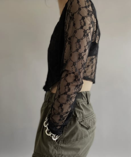 【USED】 Lace Patterned Sheer Top/240414-024
