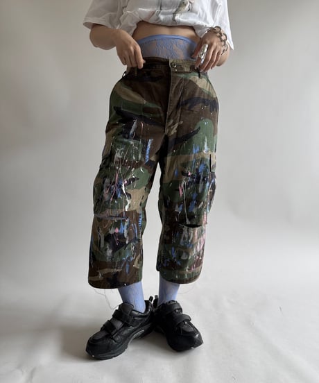 【USED】 Military Camouflage Painted Cut off Shorts  / 250614-014