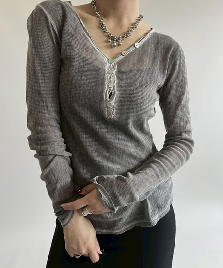 【USED】 Henley Neck L/S Sheer Top / 250524-002