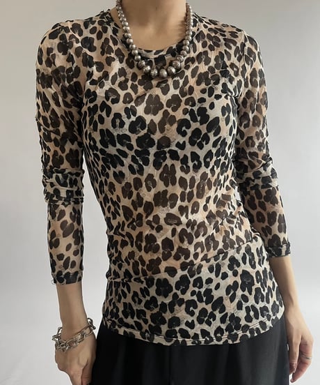 【USED】Leopard Patterned Sheer L/S Top /240907-028