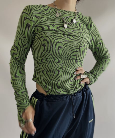 【USED】  L/S Patterned Power net Leotard top / 230916-032