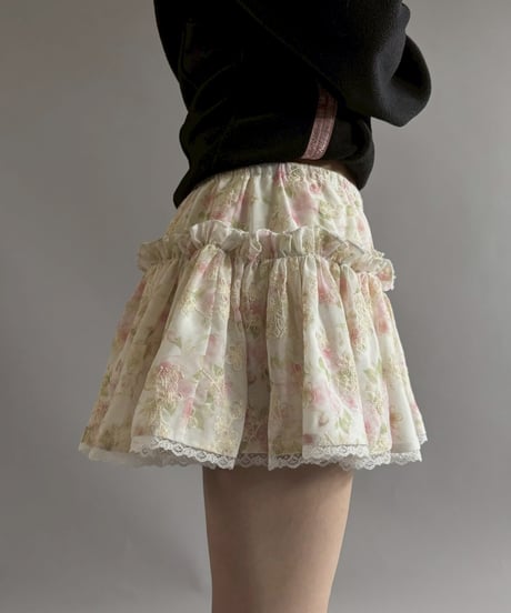 【USED】 Flower Pattern Frill Mini Skirt / 251115-009