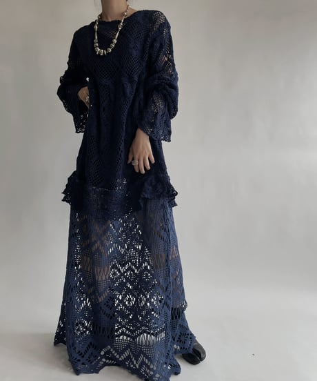 【RE;CIRCLE】 RE Crochet Blue Lace One-piece / 220728-008