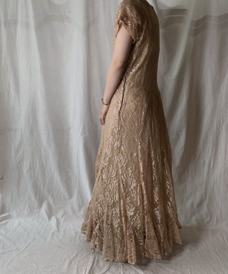 【USED】 USA Flower Patterned Lace Dress①/210429-024