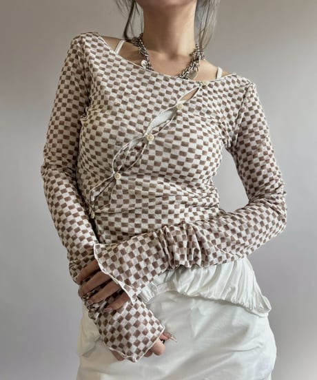 【USED】 Check Pattern Sheer Top / 260314-027