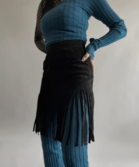【USED 】Suede Fringe Mini Skirt/ 240414-001