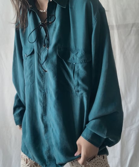 【RE;CIRCLE】 RE Lace Up Silk Pullover Shirt①/210611-011