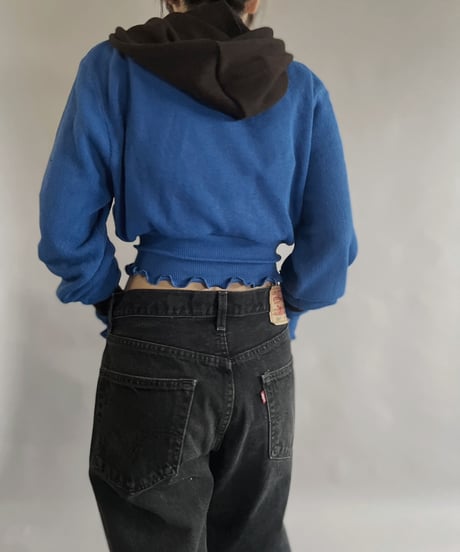 【RE;CIRCLE】 RE Acrylic Knit Cardigan + Hoodie Blue × Brown / 230220-004