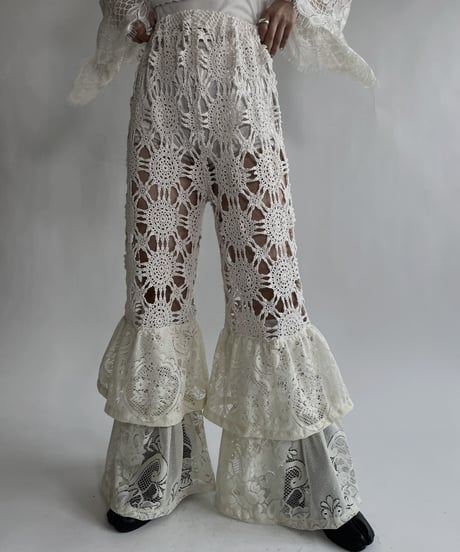【RE;CIRCLE】 RE Crochet Lace Tiered Pants / 220526-032