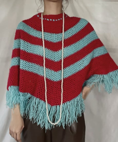 【USED】   Stripe Pattered Knit Poncho/211216-033