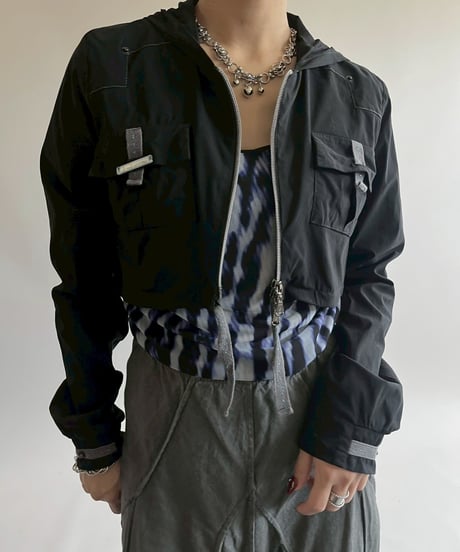 【USED】 Pocket Design Double Zip Up Hooded Jacket  / 250517-013