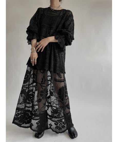 【RE;CIRCLE】 RE Crochet Black Lace One-piece / 220728-019
