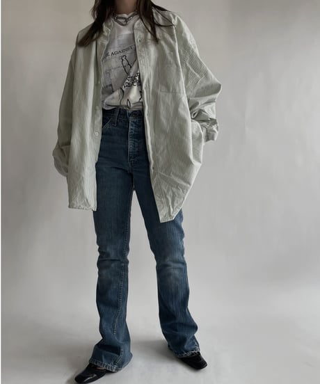 【RE;CIRCLE】 RE Collarless Striped Shirt / 220609-013