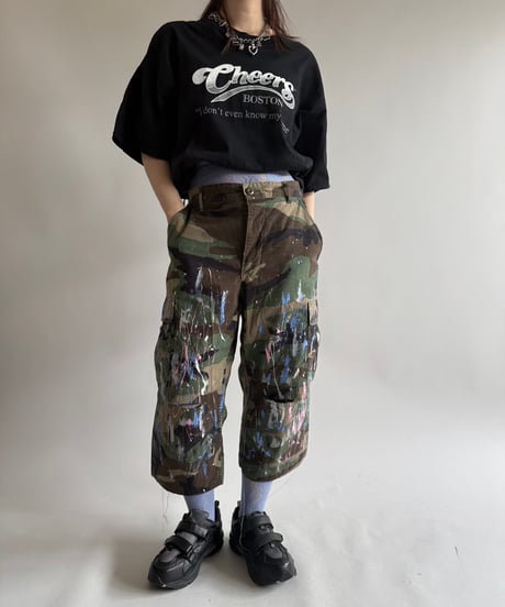 【USED】 Military Camouflage Painted Cut off Shorts  / 250614-014
