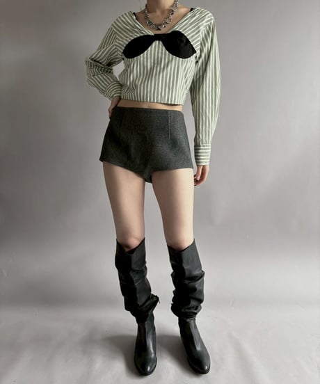 【USED】 Stripe Pattern Cropped Design Top / 260411-003