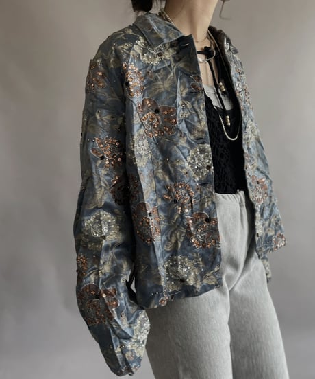 【USED】  Flower Pattern Spangle Jacket / 230408-023