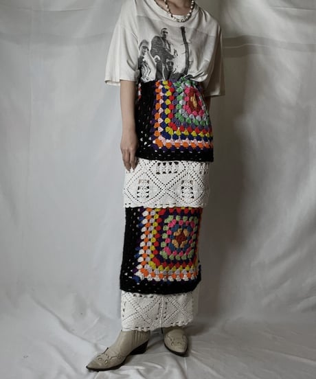 【RE;CIRCLE】 RE Granny Knit×Lace Long Skirt②/210917-007
