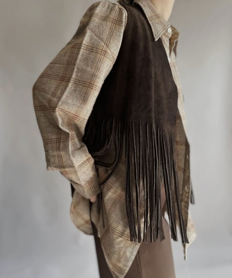 【USED】 Leather Fringe Vest Brown / 230121-016