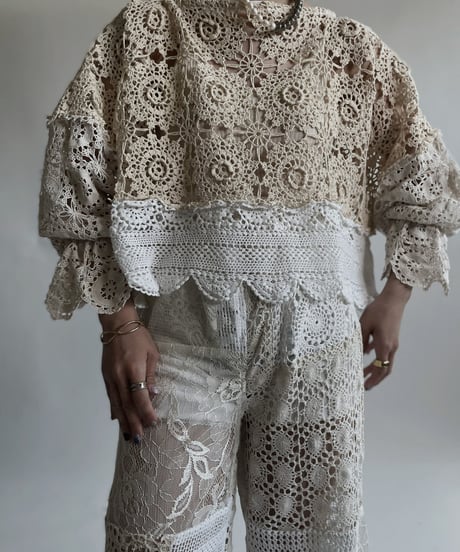 【RE;CIRCLE】 RE Crochet Lace Patchwork Tops / 220427-024